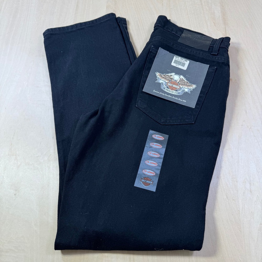 Vintage Harley Davidson Womens Black Denim Jeans Straight Leg 10 Long MotorCycle